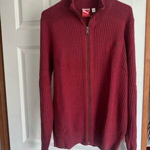 Puma Red Zip Up Sweater with Ribbed Knit Pattern